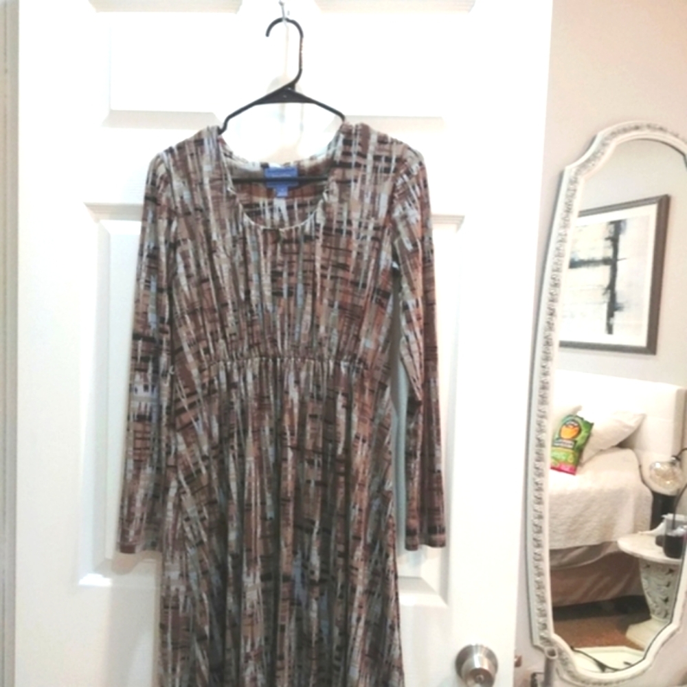 Simply Vera Autumn Watercolor longsleeve beige neutrals dress fits Medium - Picture 6 of 6